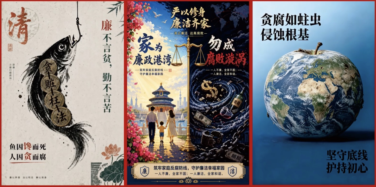 廉洁主题海报组三联画